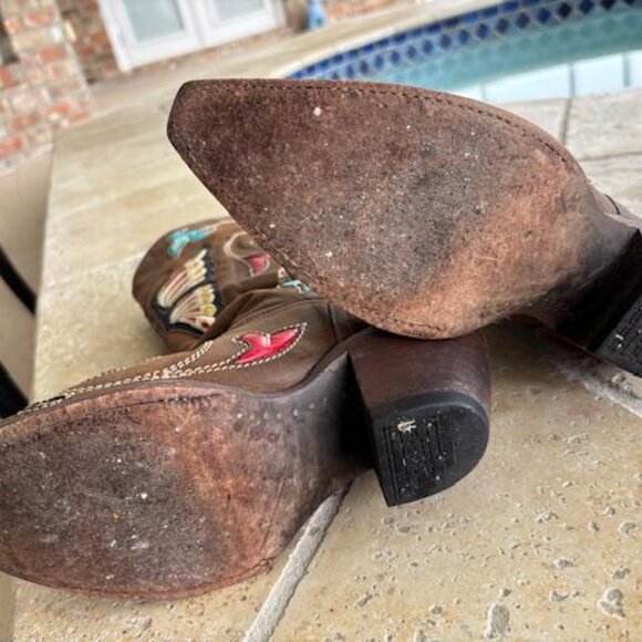 Corral vintage rare brown cowboy boots with butterfly and floral inlay 8M - Picture 6 of 12